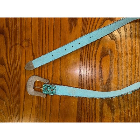 Womens Turquoise Rhinestone Western Belt Genuine Leather Embellished - Picture 6 of 8